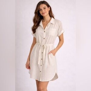 bobiBlack White Indio Linen Blend Button Down Shirt Dress Women's Size M